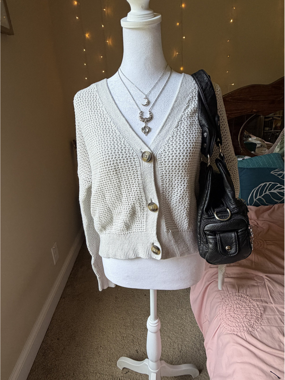 Hollister Open Loose Knit Cropped Button-Up Cardigan Sweater